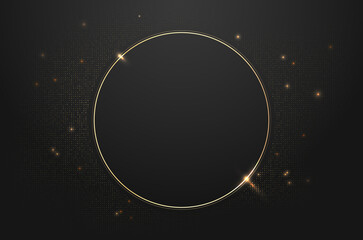 Wall Mural - shiny golden circle frame on dark background