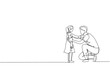 Single continuous line drawing of young dad giving some wise advice talk to his daughter at home. Happy family parenting concept. Trendy one line draw design graphic vector illustration