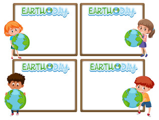 Wall Mural - Set of border frame template with earth day theme background