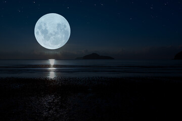 Wall Mural - full moon over the sea at night.