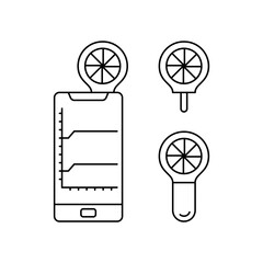 Mobile peak flow meter. Linear icons set of digital spirometer for smartphone. Black simple illustration of electronic asthma medical device. Contour isolated vector pictogram, white background