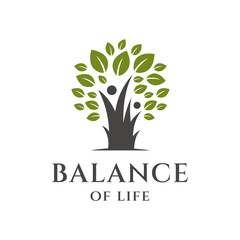 Tree logo concept with human element. Abstract, balance and life design template. Vector illustration