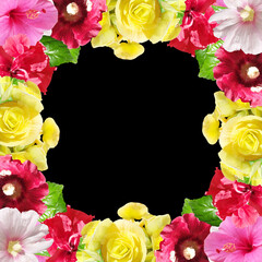 Fotomurales - Beautiful flower frame made of hibiscus, begonia and mallow. Isolated