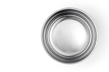 Wall Mural - Empty stainless steel bowl isolated on white background. Top view.