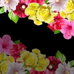 Fotomurales - Beautiful floral background of hibiscus, begonia and mallow. Isolated