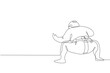 © Simple Line - Single continuous line drawing of young big fat Japanese sumo man training at arena gym center. Traditional festival martial art concept. Trendy one line draw graphic design vector illustration
