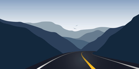 Wall Mural - asphalt highway between the mountains travel landscape vector illustration EPS10