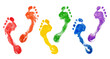 Human footprints LGBTQ community rainbow flag colors white background isolated, foot print diversity, LGBT people pride symbol, gay, lesbian etc sign, identity concept, bare foot footstep mark, logo
