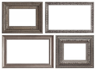 Set of silver frames for paintings, mirrors or photo isolated on white background