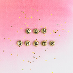 Sticker - Gold Congrats beads text typography on pink