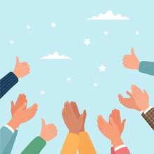 Approval, Clapping Hands And Thumbs Up. Illustration In Flat Style