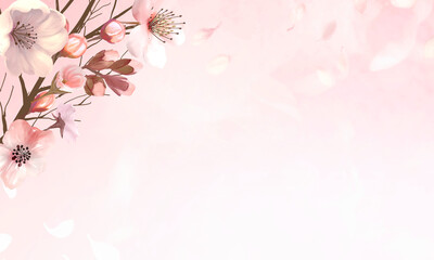 Wall Mural - Hand drawn cherry blossoms on a pink background