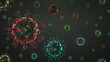 © Happyphotons - Coronavirus theme background. Multi-colored glowing viral agents. Selective focus.