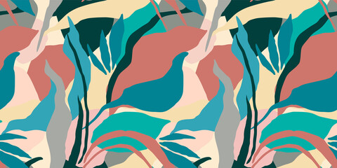 artistic seamless pattern with abstract leaves. modern design for paper, cover, fabric, interior dec