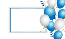 Festive Banner With Blue Confetti And Balloons