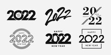 Big Set Of 2022 Happy New Year Logo Text Design. 2022 Number Design Template. Collection Of 2022 Happy New Year Symbols. Vector Illustration With Black Labels Isolated On White Background. 