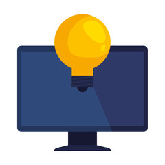 Poster - desktop computer device with bulb light vector illustration design