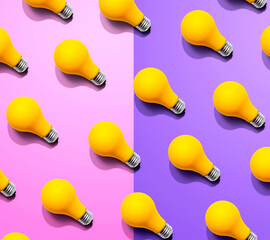 Yellow light bulb pattern with shadow - flat lay