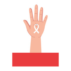 Poster - hand human protesting with ribbon campaign vector illustration design