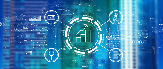 Wall Mural - Business growth analysis with downtown skyline buildings