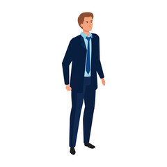 Poster - elegant businessman standing with blue tie character vector illustration design