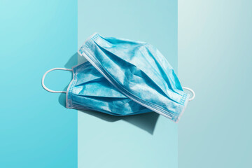 Poster - Blue surgical masks overhead view - flat lay