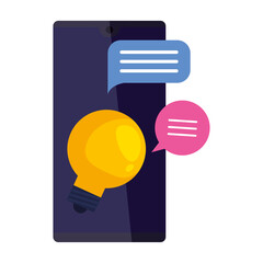 Wall Mural - smartphone electronic with bulb and speech bubble vector illustration design