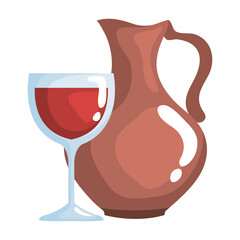 Wall Mural - crystal wine cup drink and ceramic jar vector illustration design