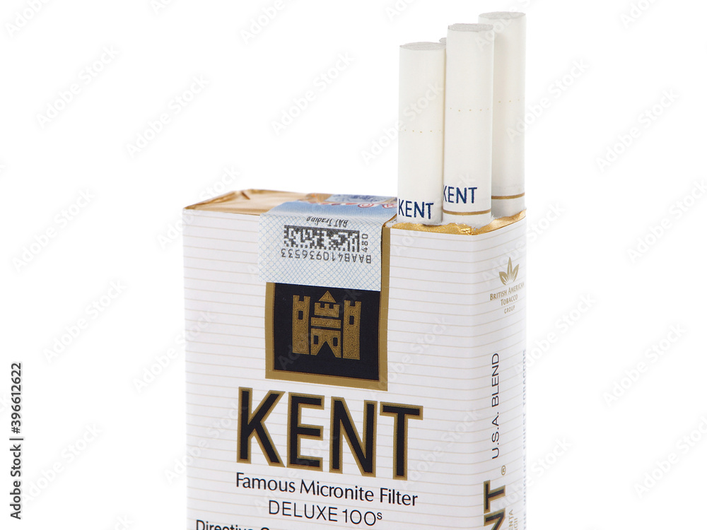kent cigarettes BUCHAREST, ROMANIA - NOVEMBER 1, 2015. Pack of Kent Cigarettes, made by  R.J. Reynolds Tobacco Company Stock Photo