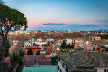 Wall Mural - Panorama of Rome city at sunset with beautiful architecture, Italy