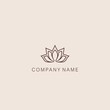 © Anastasia - Simple, minimalistic, stylized lotus flower symbol or logotype, composed of several elements. Made with a curved contour line.