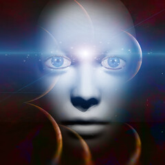 Wall Mural - human face with space background. 3d rendering