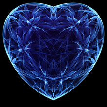 3D Illustration Of Abstract Fractal For Creative Design On Black Background In Form Of Blue Heart.
