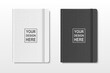 Vector 3d Realistic Textured White and Black Closed Blank Paper Notebook Set Isolated on Transparent Background. Design Template of Copybook with Elastic Band for Mockup, Logo Print. Top View