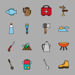 Poster - bundle of sixteen camping set line and fill icons vector illustration design