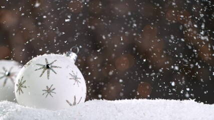 Sticker - Christmas Still Life with Defocused Lights in Background and Snowflakes Falling. Super Slow Motion Filmed on High Speed Cinema Camera at 1000 fps.