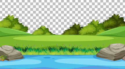 Wall Mural - Blank nature park scene with river landscape on transparent background