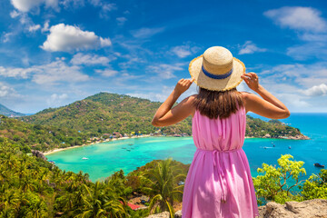 Sticker - Woman and Aerial view of Koh Tao