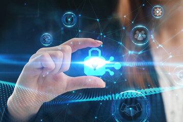 business, technology, internet and network concept. young businessman working on a virtual screen of