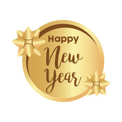 Canvas Print - happy new year golden lettering with bows in circular frame