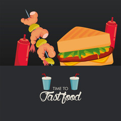 Poster - sandwich and shrimp skewers with sauces delicious fast food icon