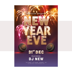 Wall Mural - New Year Eve Template Or Flyer Design With Fireworks Background.