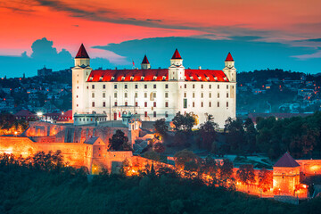 View on Bratislava castle, Parliament and Danube river in capital city of Slovakia,Bratislava
