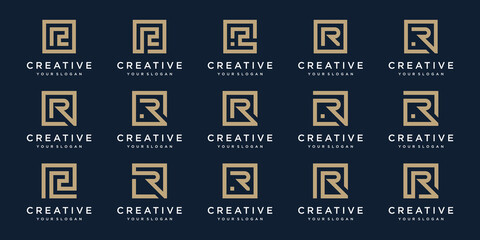 set of Logo design letters R with Square style. Vector template