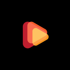 Aufkleber - Play icon. Abstract triangle button. Orange shape gradient sImple flat abstract logo template. Modern emblem idea. Logotype concept design for media. Isolated vector illustration
