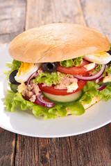 Poster - pan bagnat- sandwich with vegetable,  egg,  tuna and sauce