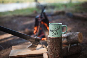 campfire and dishes in the campsite