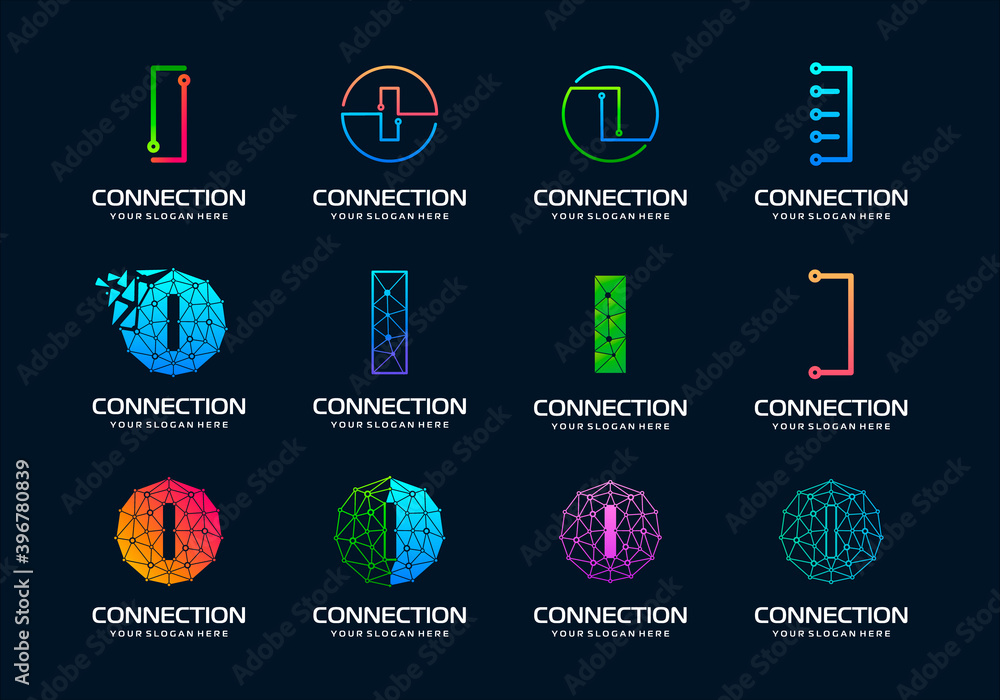 set of creative letter I Modern Digital Technology Logo Design. The ...