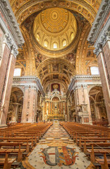 Wall Mural - Naples, Italy - completed in 1750 and one of the finest example of italian Baroque, the Church of Gesù Nuovo is a highlight in Naples. Here in particular it's interiors