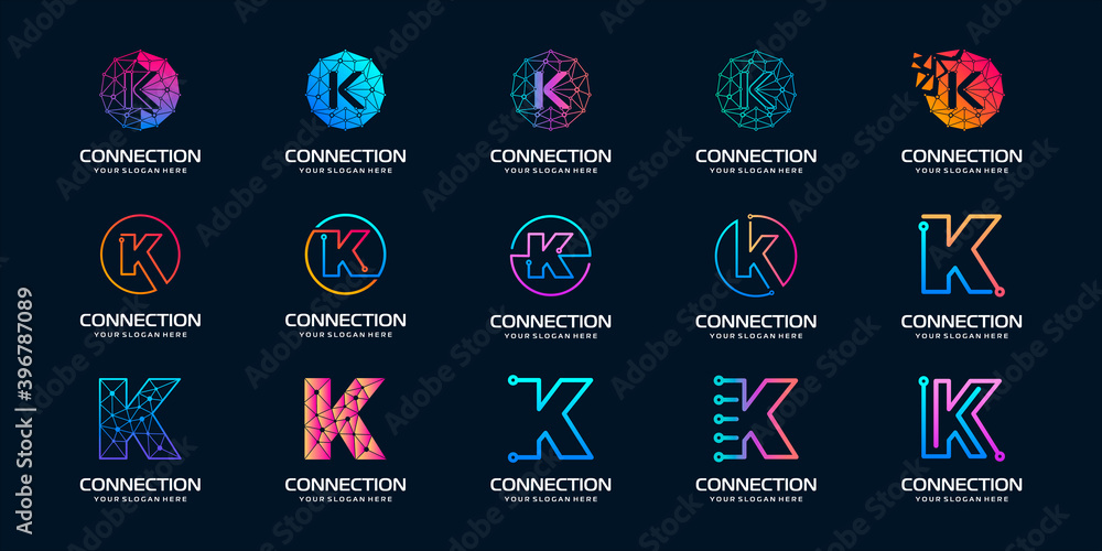 set of creative letter K Modern Digital Technology Logo Design. The ...